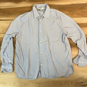 COS Shirt Mens Large Relaxed Fit Blue White Stripe Button Up Long Sleeve